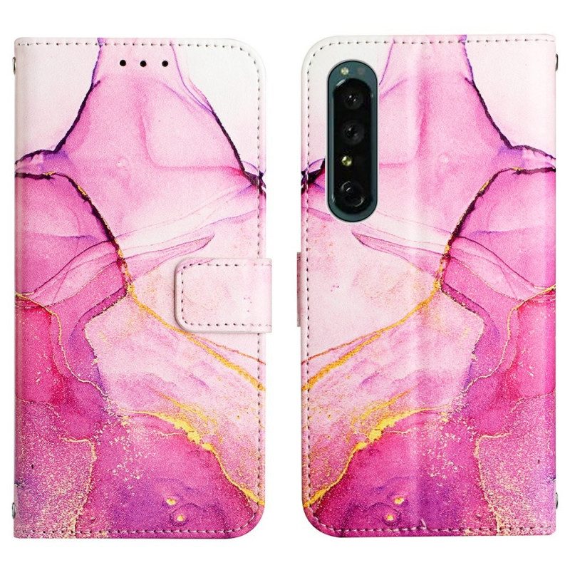 Custodia in pelle Sony Xperia 1 IV Marmo Con Cordino