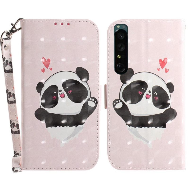 Custodia in pelle Sony Xperia 1 IV Piccolo Panda Con Cinturino