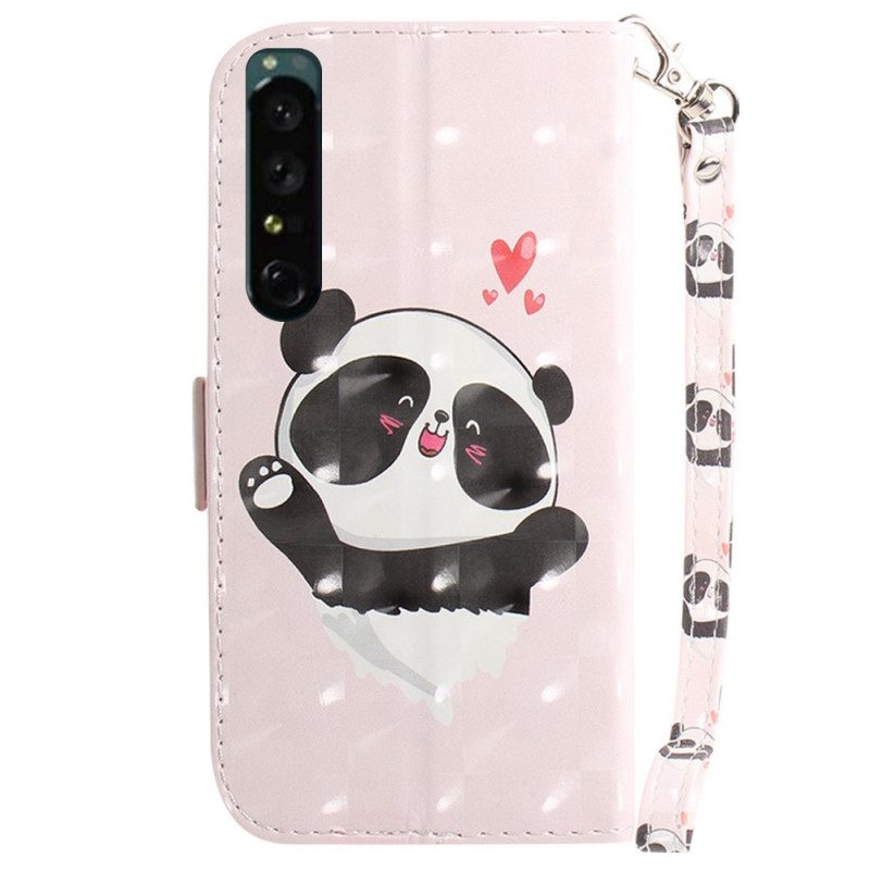 Custodia in pelle Sony Xperia 1 IV Piccolo Panda Con Cinturino