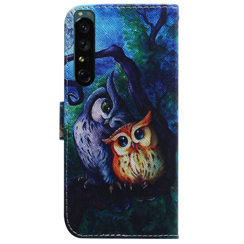 Custodia in pelle Sony Xperia 1 IV Pittura Gufi