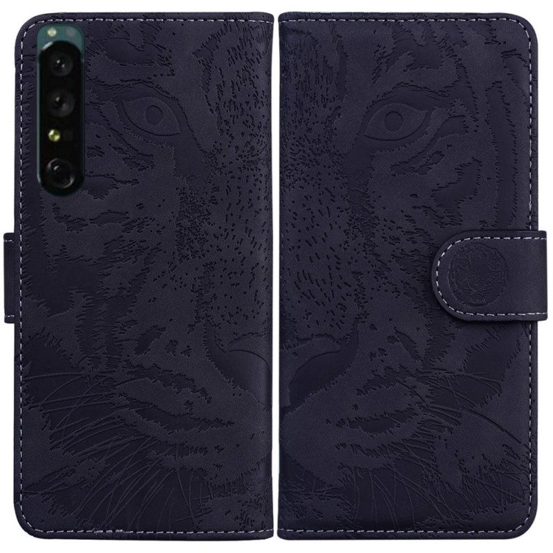 Custodia in pelle Sony Xperia 1 IV Stampa Tigrata