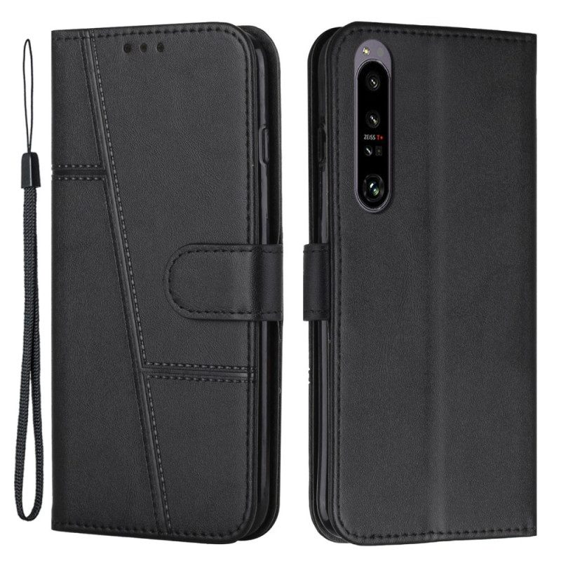 Custodia in pelle Sony Xperia 1 IV Stile Geometrico In Pelle Con Cinturino