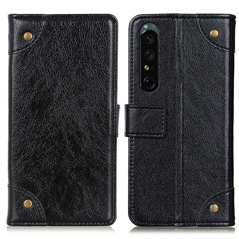 Custodia in pelle Sony Xperia 1 IV Stile Nappa Con Rivetti