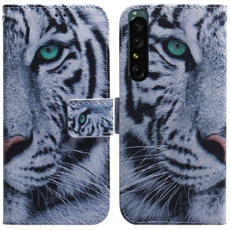 Custodia in pelle Sony Xperia 1 IV Tigre Bianca