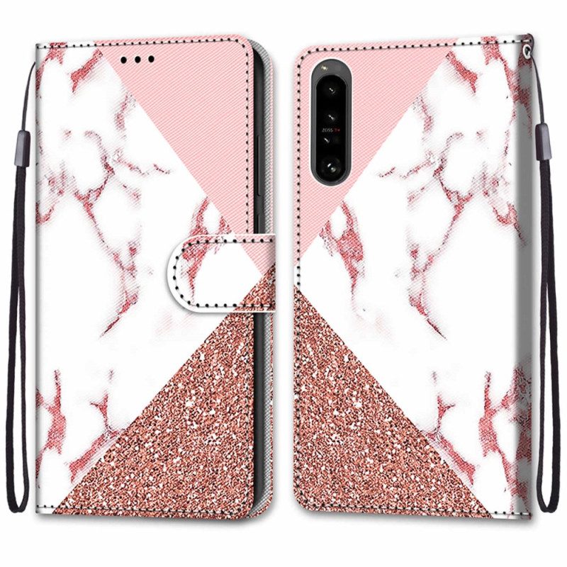 Custodia in pelle Sony Xperia 1 IV Triangolo In Marmo E Glitter