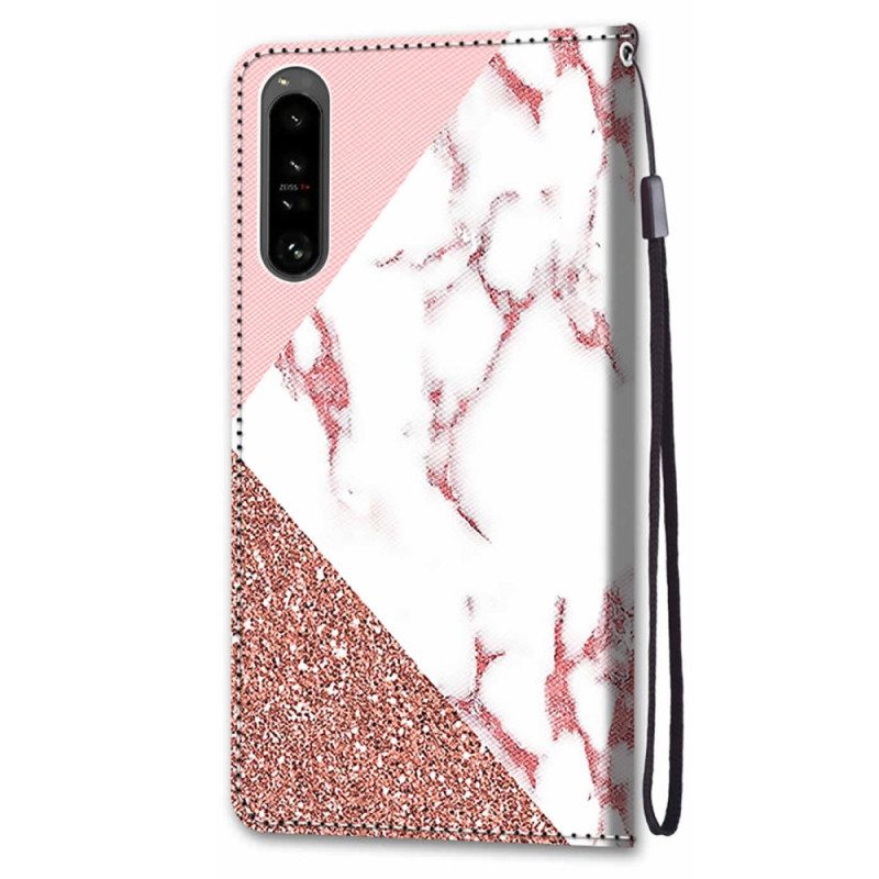 Custodia in pelle Sony Xperia 1 IV Triangolo In Marmo E Glitter