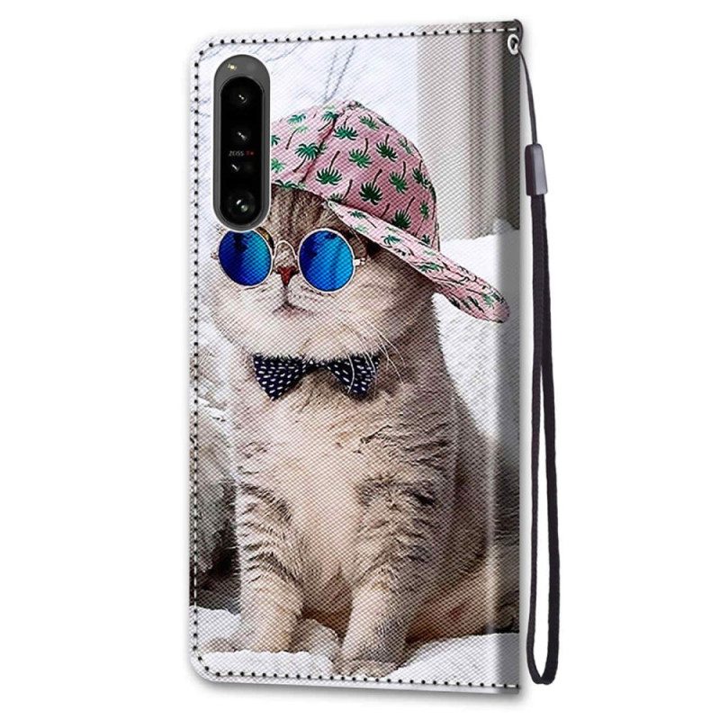 Custodia in pelle Sony Xperia 1 IV Yo Cat Con Cinturino