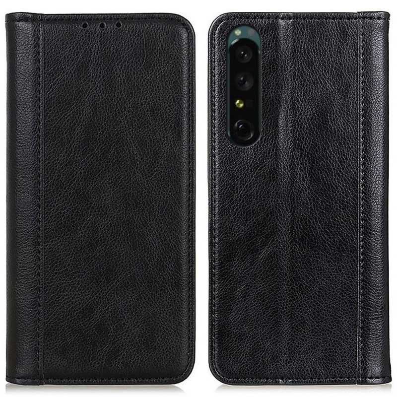 Folio Cover Sony Xperia 1 IV Custodia in pelle Crosta Di Cuoio Classica