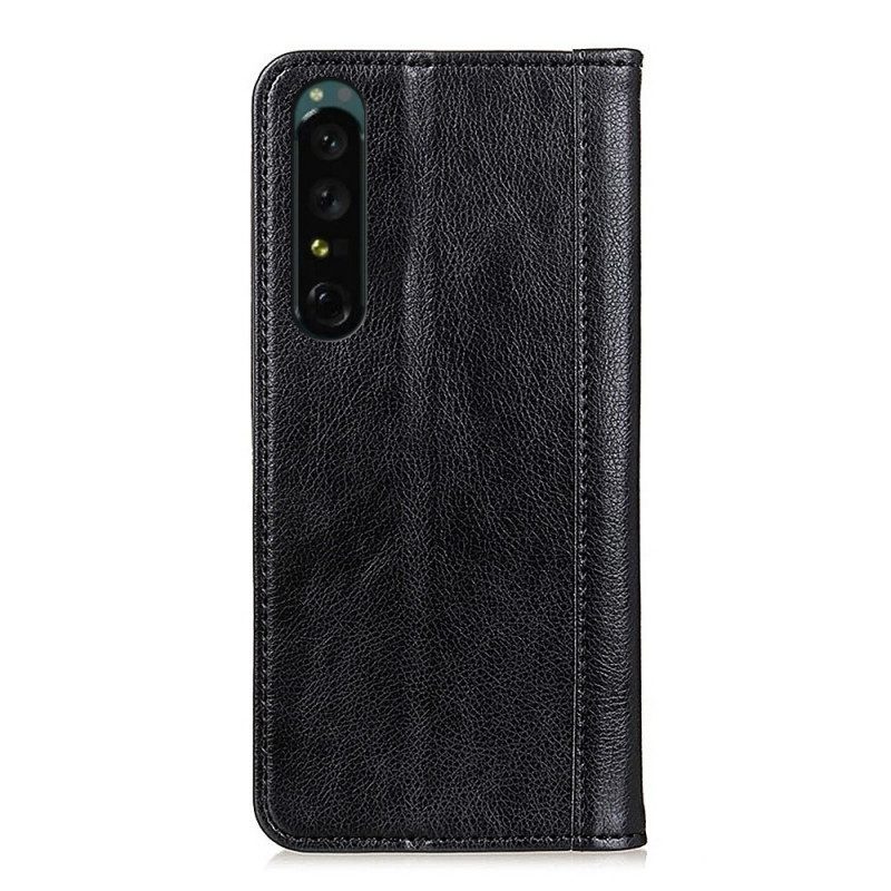 Folio Cover Sony Xperia 1 IV Custodia in pelle Crosta Di Cuoio Classica