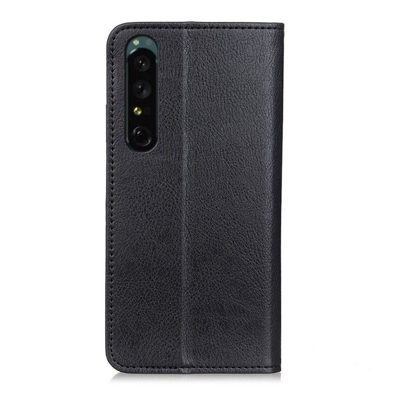 Folio Cover Sony Xperia 1 IV Custodia in pelle Crosta Di Cuoio Litchi