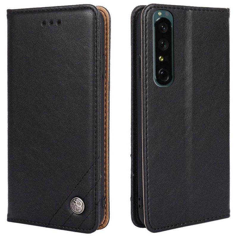 Folio Cover Sony Xperia 1 IV Custodia in pelle Rivetti Decorativi