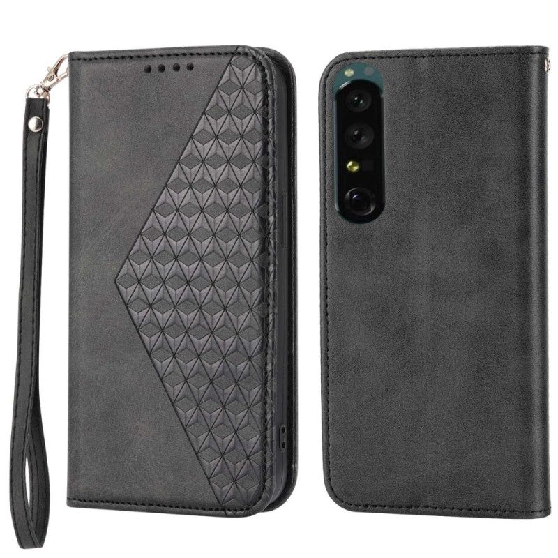 Folio Cover Sony Xperia 1 IV Custodia in pelle Stile In Pelle Modello 3d Con Cinturino