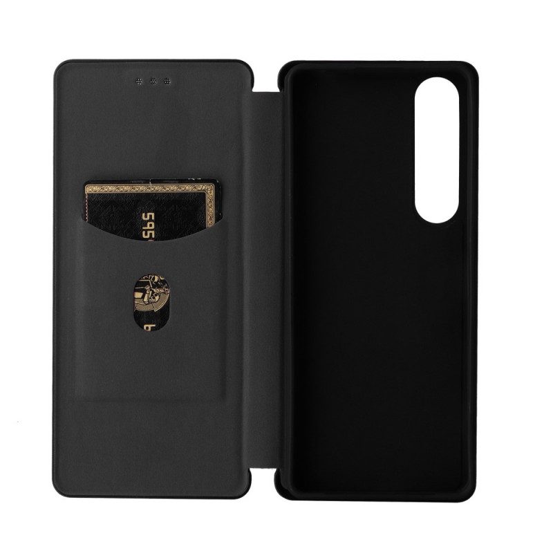 Folio Cover Sony Xperia 1 IV Custodia in pelle Struttura In Fibra Di Carbonio