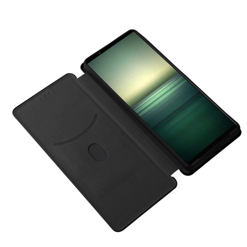 Folio Cover Sony Xperia 1 IV Custodia in pelle Struttura In Fibra Di Carbonio