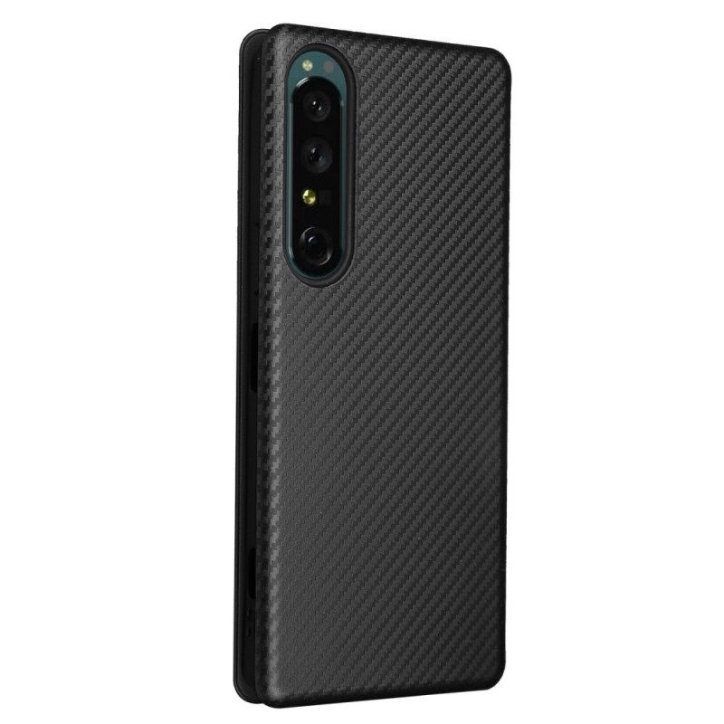 Folio Cover Sony Xperia 1 IV Custodia in pelle Struttura In Fibra Di Carbonio