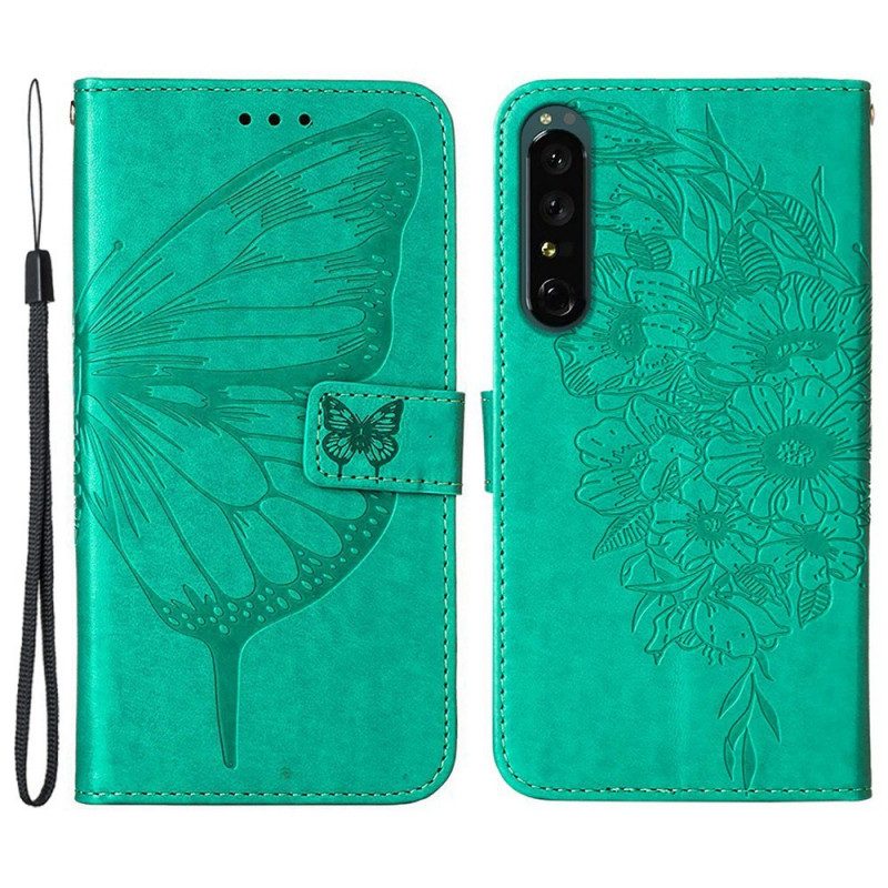 Folio Cover Sony Xperia 1 IV Farfalla Con Cordino