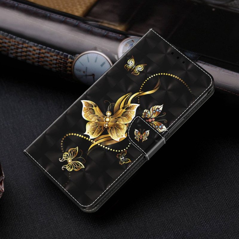 Folio Cover Sony Xperia 1 IV Farfalle Dorate Con Cinturino