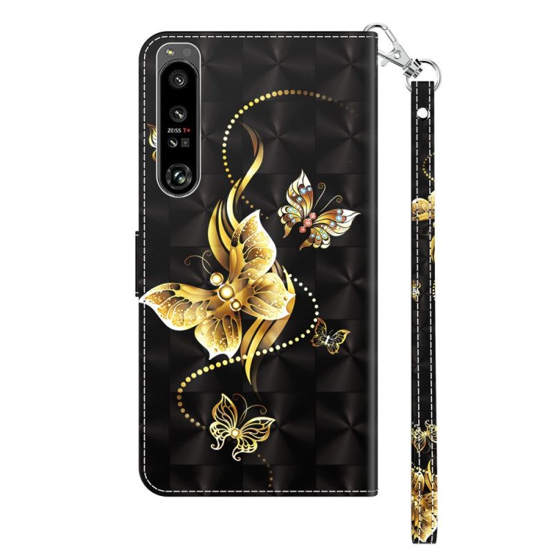 Folio Cover Sony Xperia 1 IV Farfalle Dorate Con Cinturino