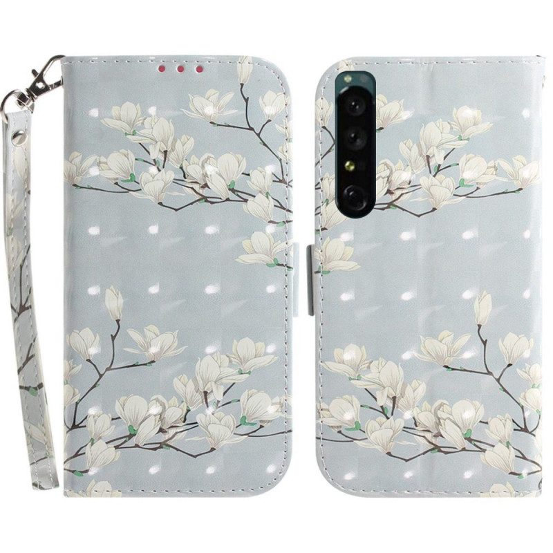 Folio Cover Sony Xperia 1 IV Fiori Bianchi Strappy