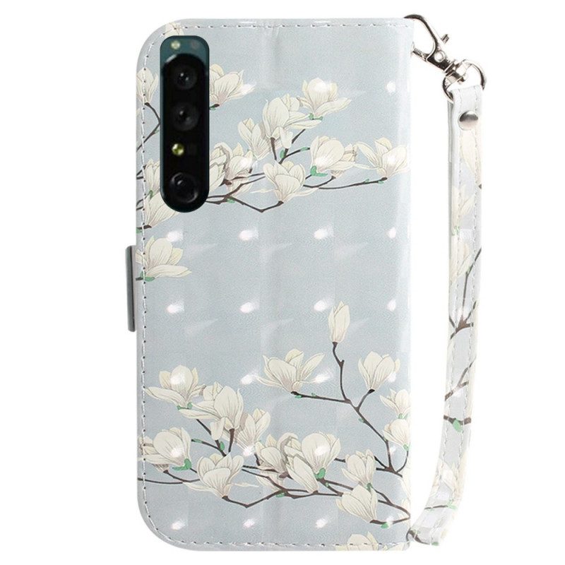 Folio Cover Sony Xperia 1 IV Fiori Bianchi Strappy