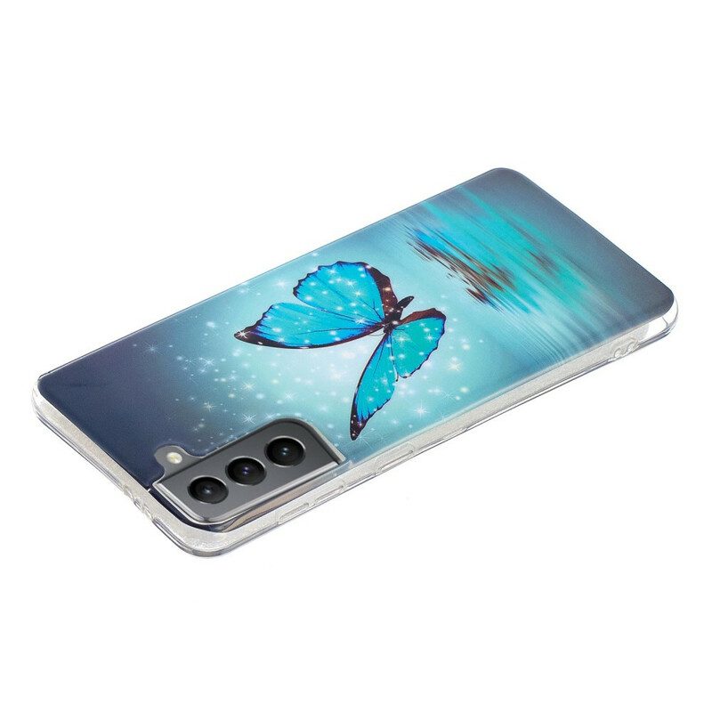 Cover Samsung Galaxy S21 FE Farfalla Blu Fluorescente