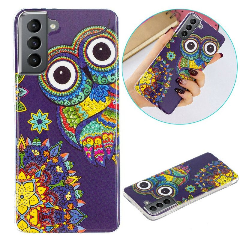 Cover Samsung Galaxy S21 FE Mandala Gufo Fluorescente