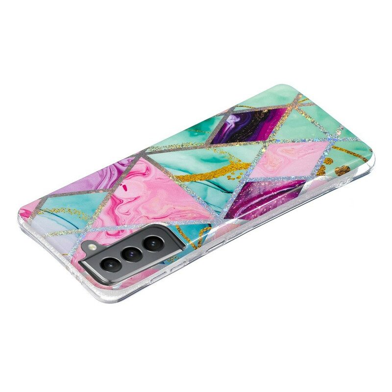 Cover Samsung Galaxy S21 FE Marmo Con Design Glitterato