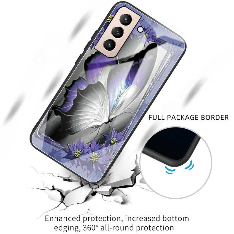 Cover Samsung Galaxy S21 FE Vetro Temperato Farfalla Viola