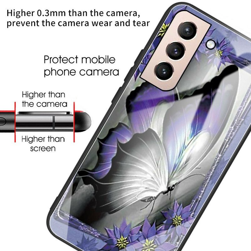 Cover Samsung Galaxy S21 FE Vetro Temperato Farfalla Viola