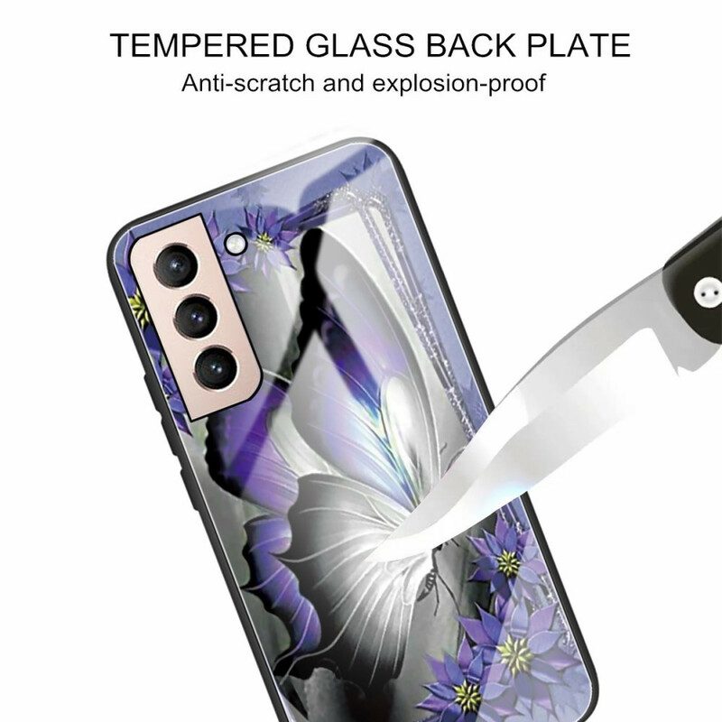 Cover Samsung Galaxy S21 FE Vetro Temperato Farfalla Viola