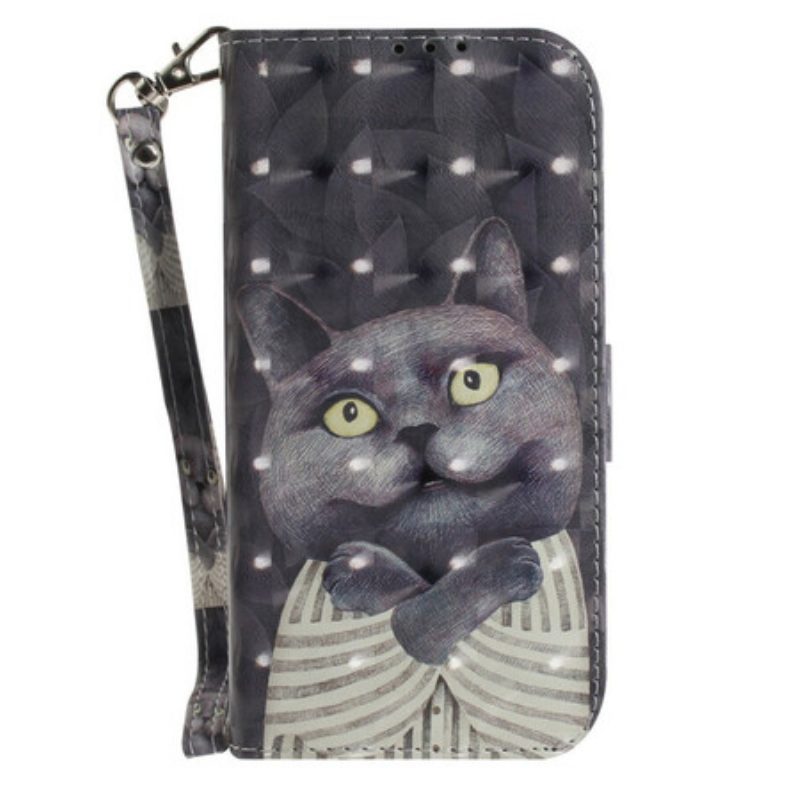 Custodia A Portafoglio Samsung Galaxy S21 FE Gatto Grigio Con Cinturino