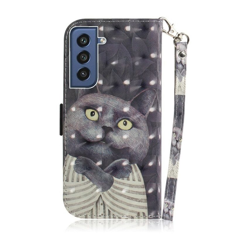 Custodia A Portafoglio Samsung Galaxy S21 FE Gatto Grigio Con Cinturino