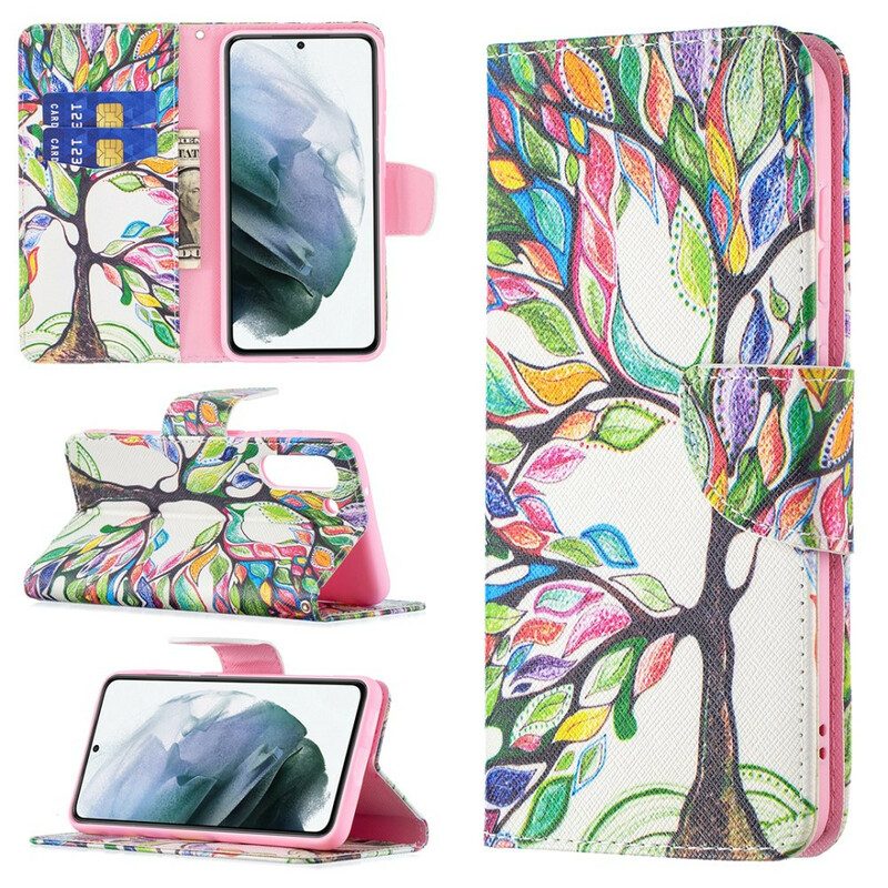 Custodia in pelle Samsung Galaxy S21 FE Albero Colorato