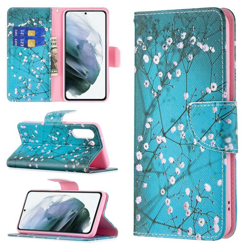 Custodia in pelle Samsung Galaxy S21 FE Albero In Fiore