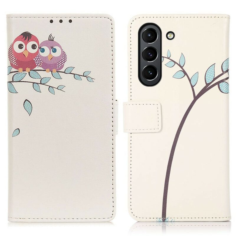 Custodia in pelle Samsung Galaxy S21 FE Coppia Di Gufi Sull'albero