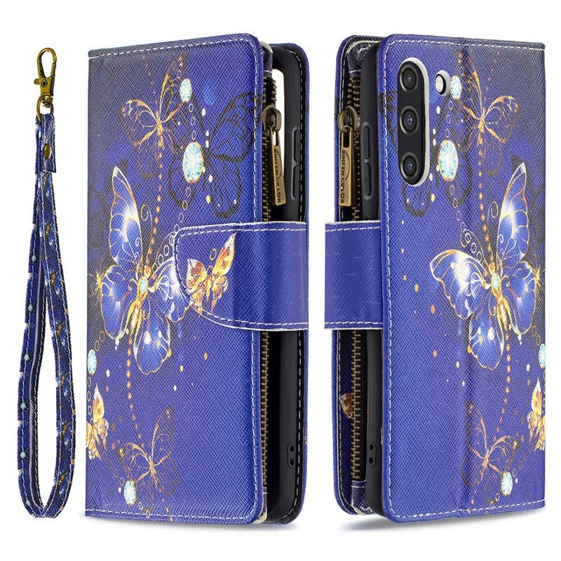 Custodia in pelle Samsung Galaxy S21 FE Farfalle Farfalle Astuccio Con Zip