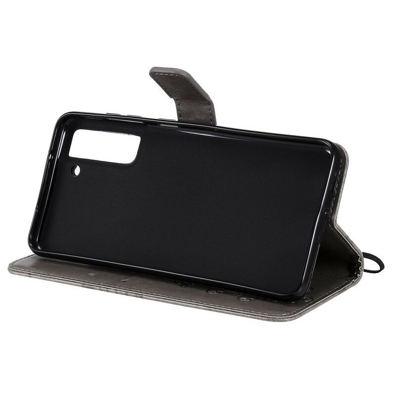 Custodia in pelle Samsung Galaxy S21 FE Farfalle Con Cinturino Gigante