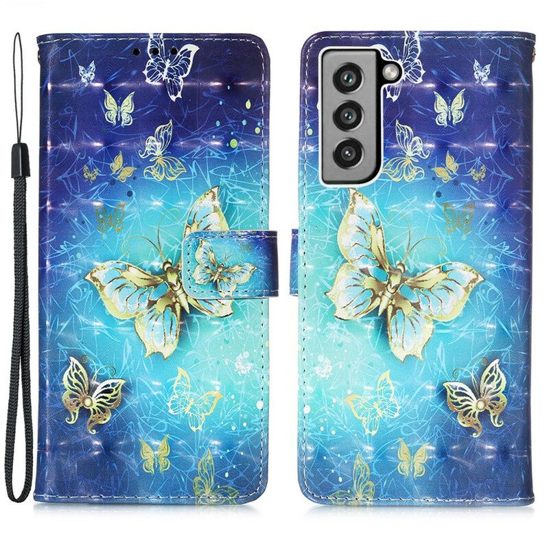 Custodia in pelle Samsung Galaxy S21 FE Farfalle Dorate