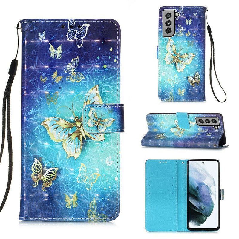 Custodia in pelle Samsung Galaxy S21 FE Farfalle Dorate