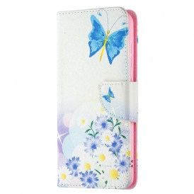 Custodia in pelle Samsung Galaxy S21 FE Farfalle E Fiori Dipinti