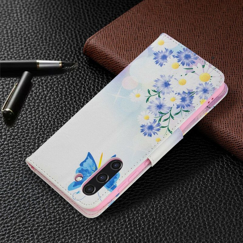 Custodia in pelle Samsung Galaxy S21 FE Farfalle E Fiori Dipinti