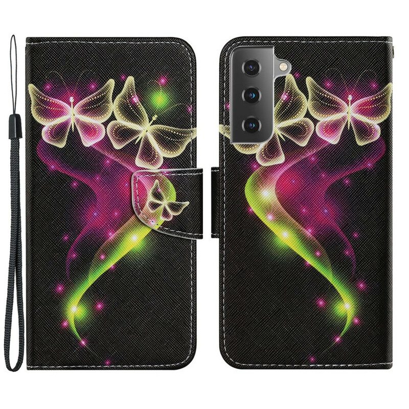 Custodia in pelle Samsung Galaxy S21 FE Farfalle Magiche