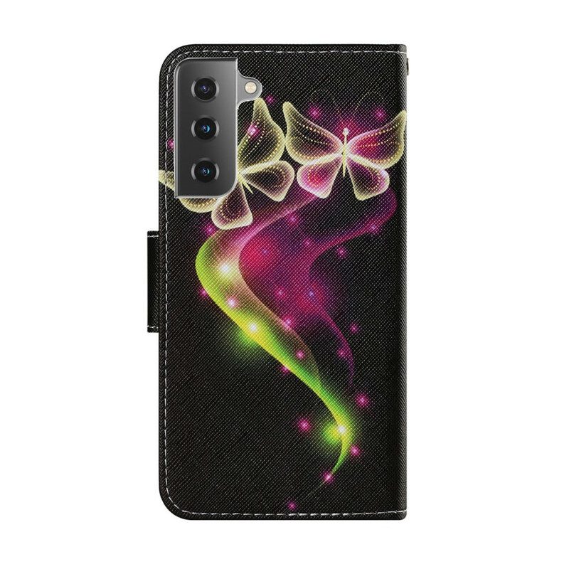 Custodia in pelle Samsung Galaxy S21 FE Farfalle Magiche