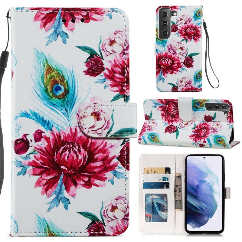 Custodia in pelle Samsung Galaxy S21 FE Fiori Intensi