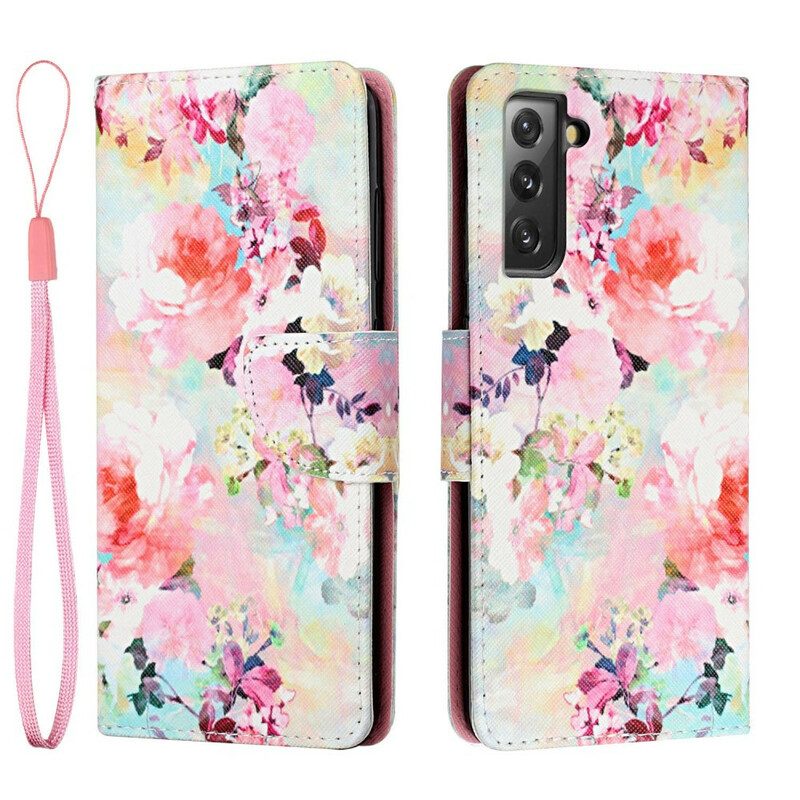 Custodia in pelle Samsung Galaxy S21 FE Floreali Vintage Strappy