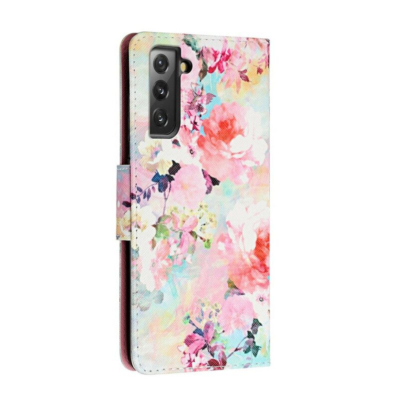 Custodia in pelle Samsung Galaxy S21 FE Floreali Vintage Strappy