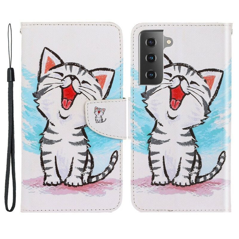 Custodia in pelle Samsung Galaxy S21 FE Gattino Di Colore Strappy