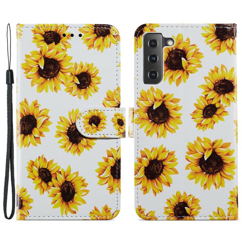 Custodia in pelle Samsung Galaxy S21 FE Girasoli