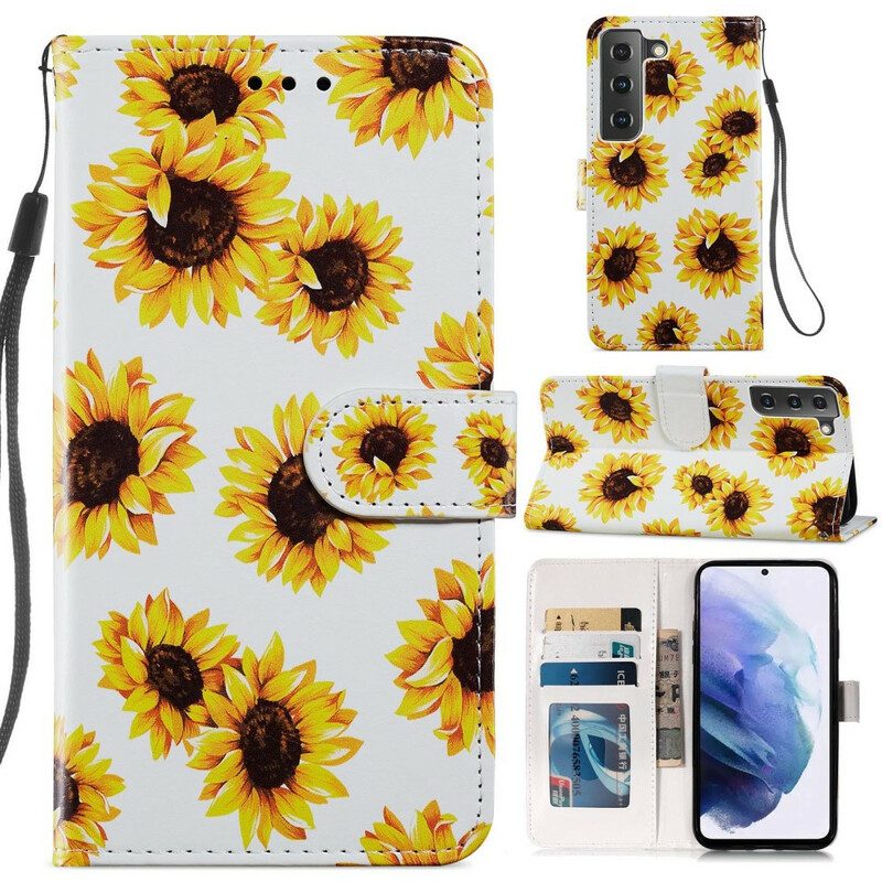 Custodia in pelle Samsung Galaxy S21 FE Girasoli