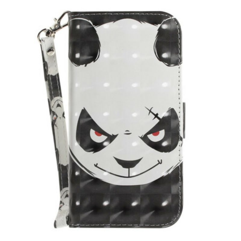 Custodia in pelle Samsung Galaxy S21 FE Panda Arrabbiato Con Cordino